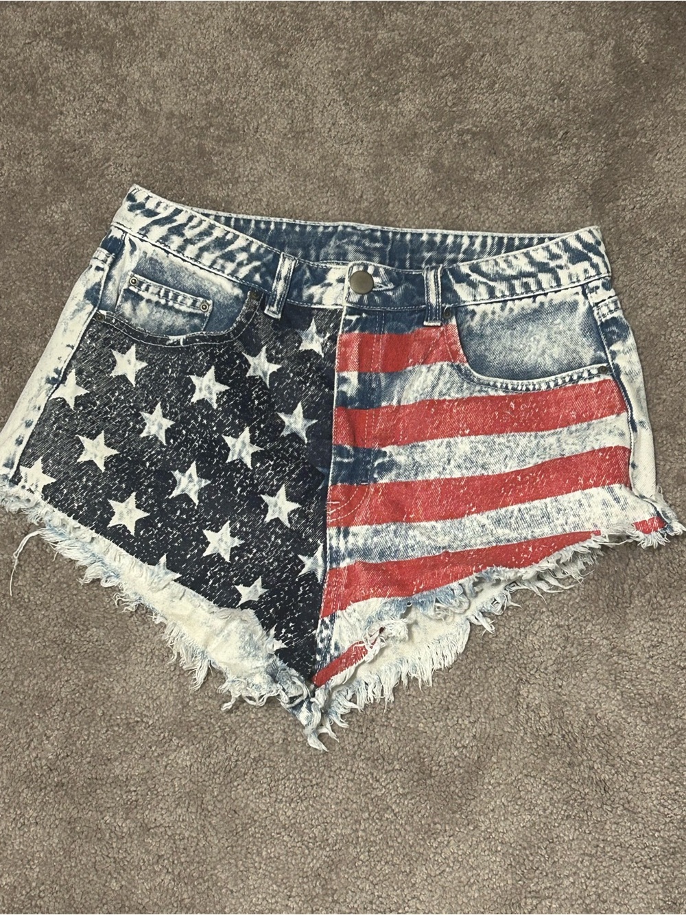 Divided American Flag Denim Cutoff Shorts - Red, Blue, White sz:8